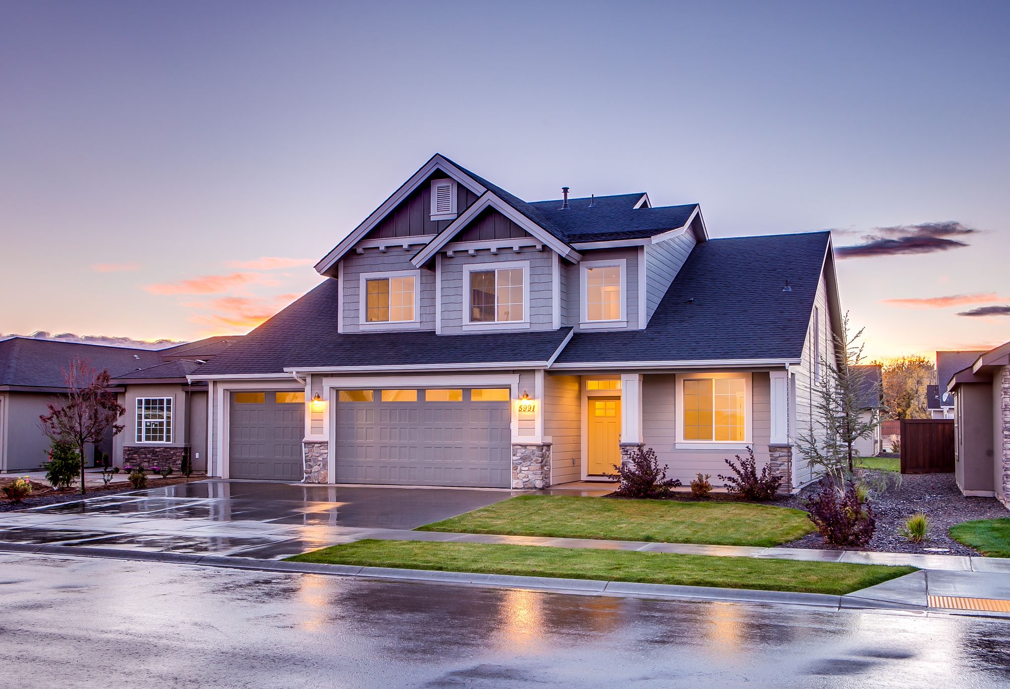 Finished home at sunset